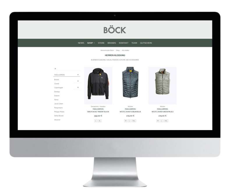 Gestaltung Online Shop / e-Katalog für Böck Herrenmoden